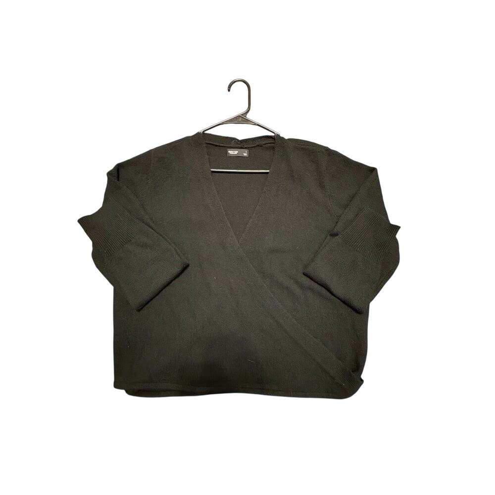Simply Vera Vera Wang Cashmere Blend Wrap Front Button Sweater Charcoal L